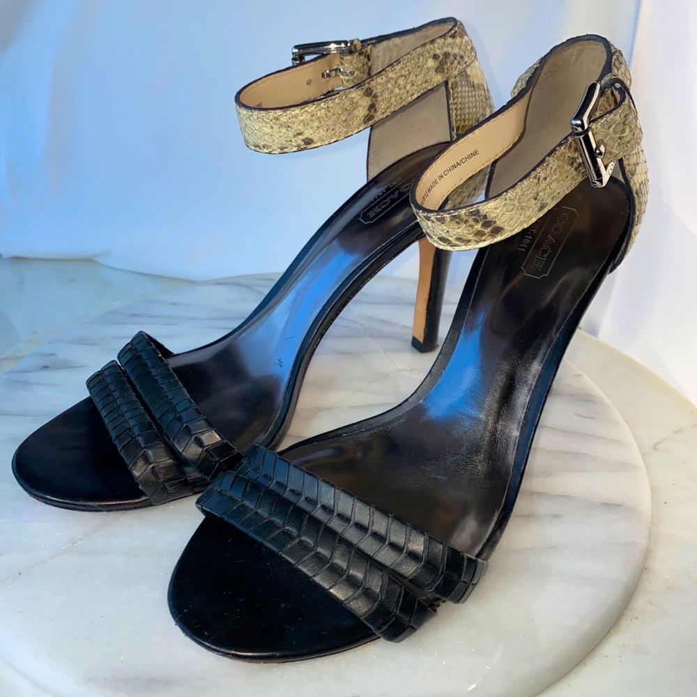 Coach Braided Black Leather Open Toe Strappy Pumps Snake Heels Y2K Vintage